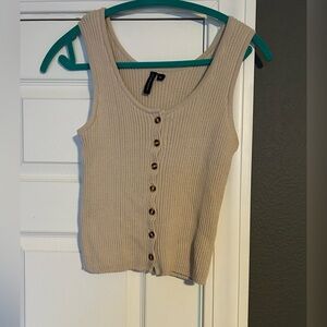 Moon & Madison Taupe Ribbed Button-Front Tank Top